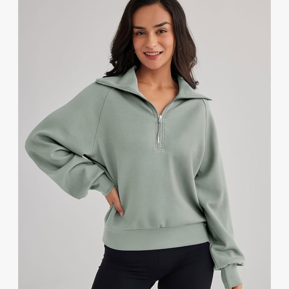 Trendy Queen Oversized Sweatshirts Half Zip Pullover Quarter Zip small Green Y2K - Picture 1 of 8